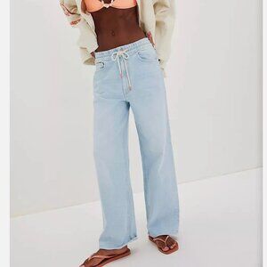 MOTHER Light Blue Drawstring Wide-Leg Jeans